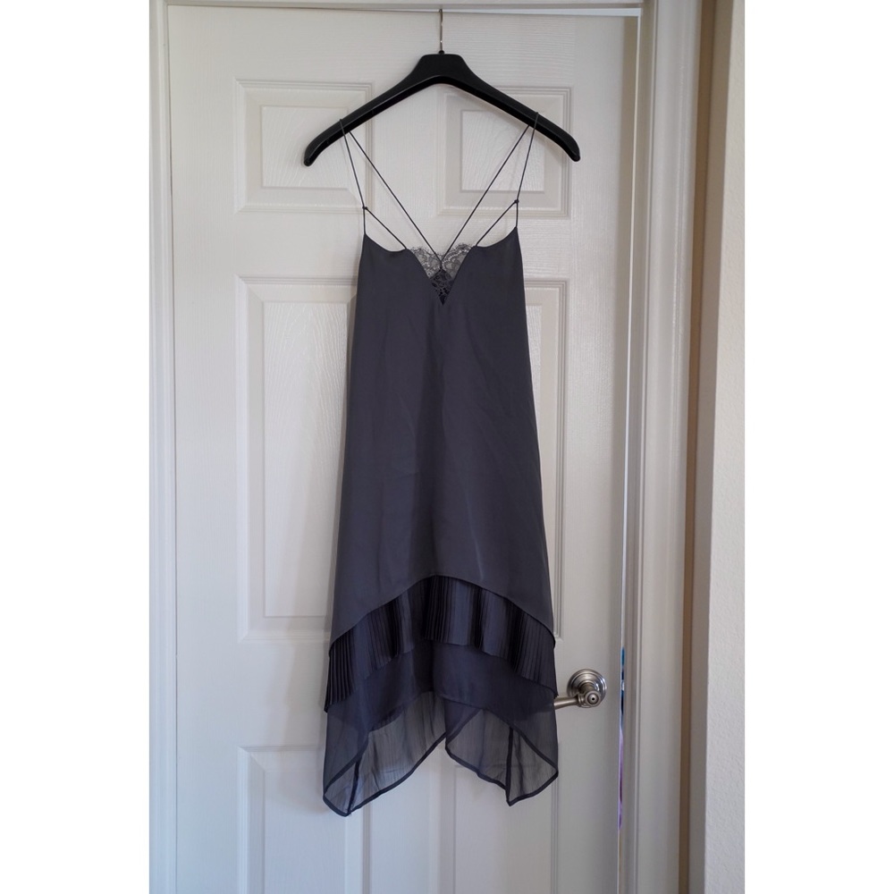 H&M dark grey satiny dress with lace detail